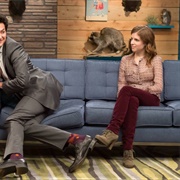 3. Anna Kendrick Wears a Patterned Blouse & Burgundy Pants