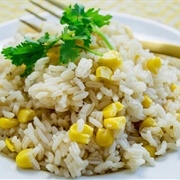 Rice With Corn, Pickles, and Jarlsberg