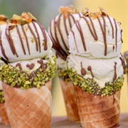 6 Cones--Filled With Pistachio and Praline Ice Cream