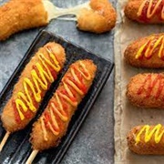Corndogs With Ketchup and Mustard