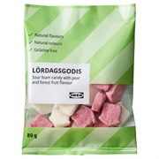 LÖRDAGSGODIS Sour Foam Candy, With Pear or Forest Fruit Flavor
