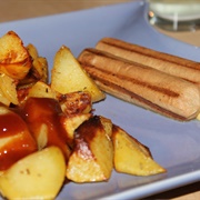 Tofu Sausages With Potatoes and Ketchup