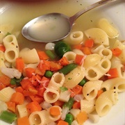 Cornetti Soup With Carrots, Peas and Green Breans