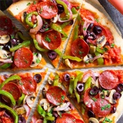 Vegetable and Pepperoni Pizza