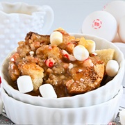 Hot Cocoa Peppermint Bread Pudding With Peppermint Cream Sauce