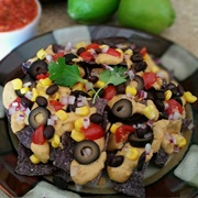 Blue Corn Nacho Bowl With Veggies & Vegan Cheese