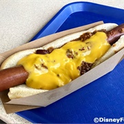 Foot-Long Hot Dog With Chili and Cheese