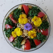 Potato & Tomato Salad With Edible Flowers & Chives