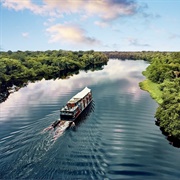 Boat on the Amazon River, South America