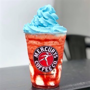 Mercurys Coffee Co. Blended White Chocolate With Strawberry Drizzle and Blue Raspberry Whipped Creme