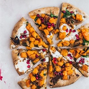 Butternut Halloumi Pomegranate and Hazelnut Pizza