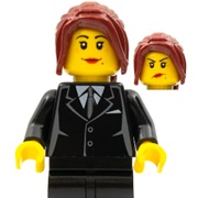 CTY0183 - Suit Black, Dark Red Hair Ponytail Long, Female Dual Sided Head