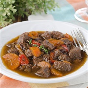 Fried Beef Chunks, Carrot and Red Wine & Redcurrant Sauce