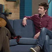 9. Adam Scott Wears a Red Oxford Shirt & Jeans