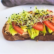 Bread With Avocado, Tomatoes and Sprouts