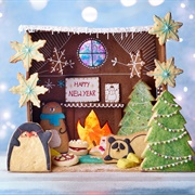 Shadow Box Winter Scene--3 Different Biscuits