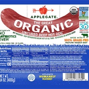 Applegate's the Great Organic Uncured Beef Hot Dog