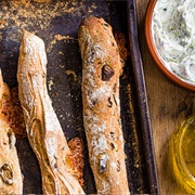 15 Olive and Cheese Ciabatta Breadsticks, W/ Tzatziki Dip