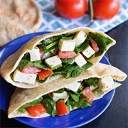 Tomato Mozzarella Pesto Salad Pitta