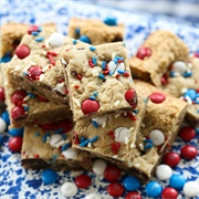 Patriotic Oatmeal M&M Chocolate Chip Cookie Bars