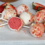 Strawberry Cake Pops With Crunch Topping