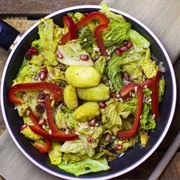 Fried Potatoes Kale Bell Pepper Pomegranate Sunflower Seeds