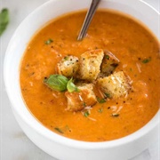 Tomato and Basil Cup a Soup With Croutons
