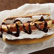 Hot Fudge Peanut Butter Marshmallow Hot Dog