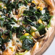 Vegan Spinach Corn and Olive Pizza