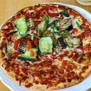 Vegan Zucchini Eggplant and Pepper Pizza