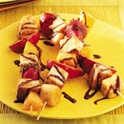 Fruit Skewers Chocolate Syrup