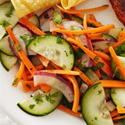 Tomato, Bell Pepper, Cucumber, and Carrot Salad