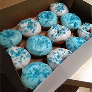 Glazed Blueberry Custard-Filled Blueberry Ring Donut With Blue Drizzle, and Rock Candy