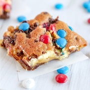 4th of July M&M Chocolate Chip Cheesecake Bar