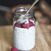 Coconut Chia Pudding With Raspberries