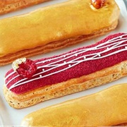 6 Eclairs; Three Raspberry, and Three Salted Caramel