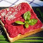 Toast With Vegan Beetroot Spread and Sesame