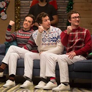 20. the Lonely Island Wear Holiday Sweaters & White Pants