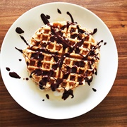 Waffles With Chocolate Sauce or Maple Syrup