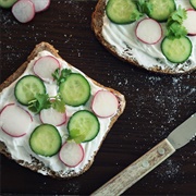 Vegan Cucumber Radish and Yoghurt Sandwich
