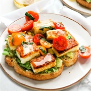 Grilled Halloumi Avocado and Tomato Toast