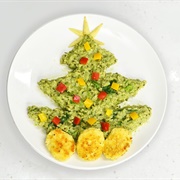Christmas Tree Rice With Tofu and Bell Pepper