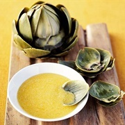 Boiled Globe Artichoke Leaves & Heart Dipped in Melted Butter