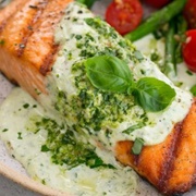 Poached Salmon With Creamy Pesto