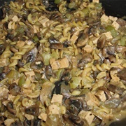 Fusilli With Mushrooms, Tofu Sausage and Grapes