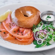 Smoked Salmon and Salad Filled Bagel