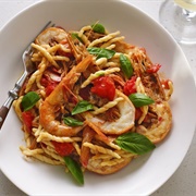 Trofie With Pesto, Prawns, Tomato and Spinach