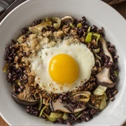 Mushroom Zucchini Rice Topped Fried Egg