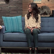 5. Zoe Saldana Wears a Tan Blouse & Glasses