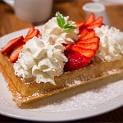 Brussels Waffle With Strawberries & Whipped Cream